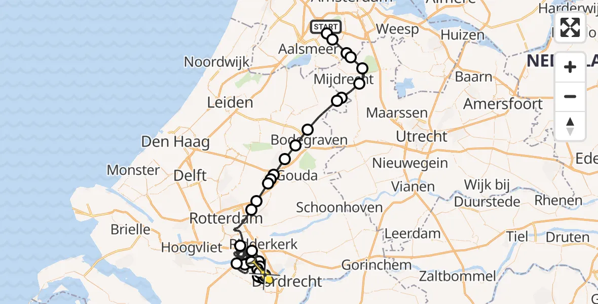 Routekaart van de vlucht: Politieheli naar Zwijndrecht