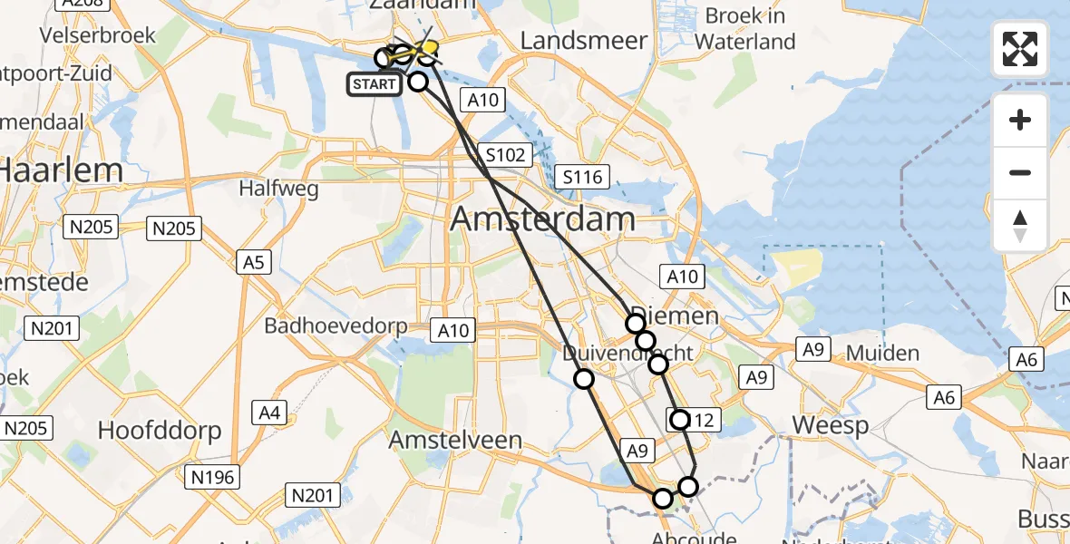 Routekaart van de vlucht: Lifeliner 1 naar Zaandam