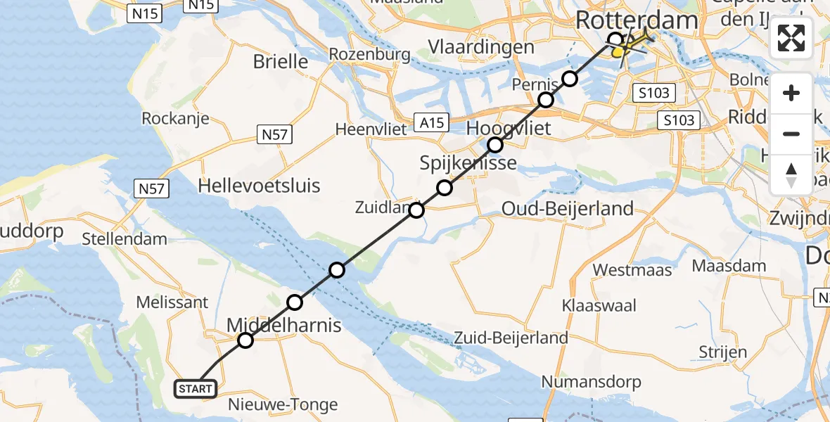 Routekaart van de vlucht: Lifeliner 2 naar Erasmus MC