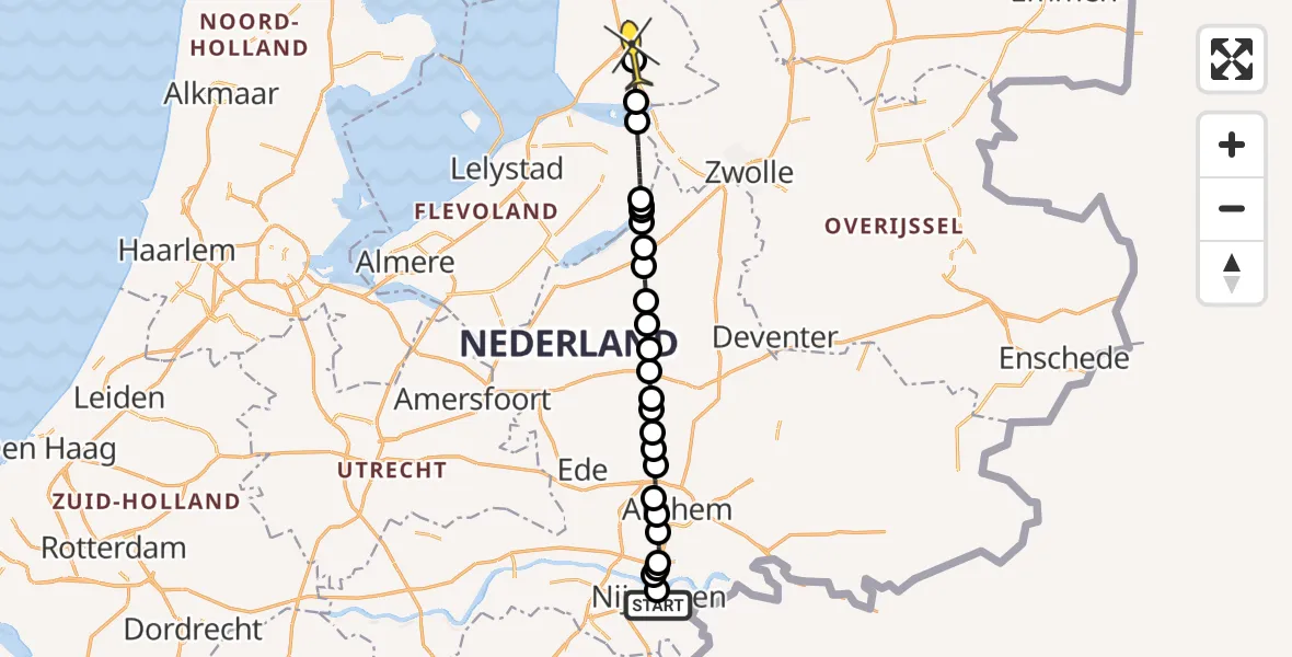 Routekaart van de vlucht: Ambulanceheli naar Emmeloord