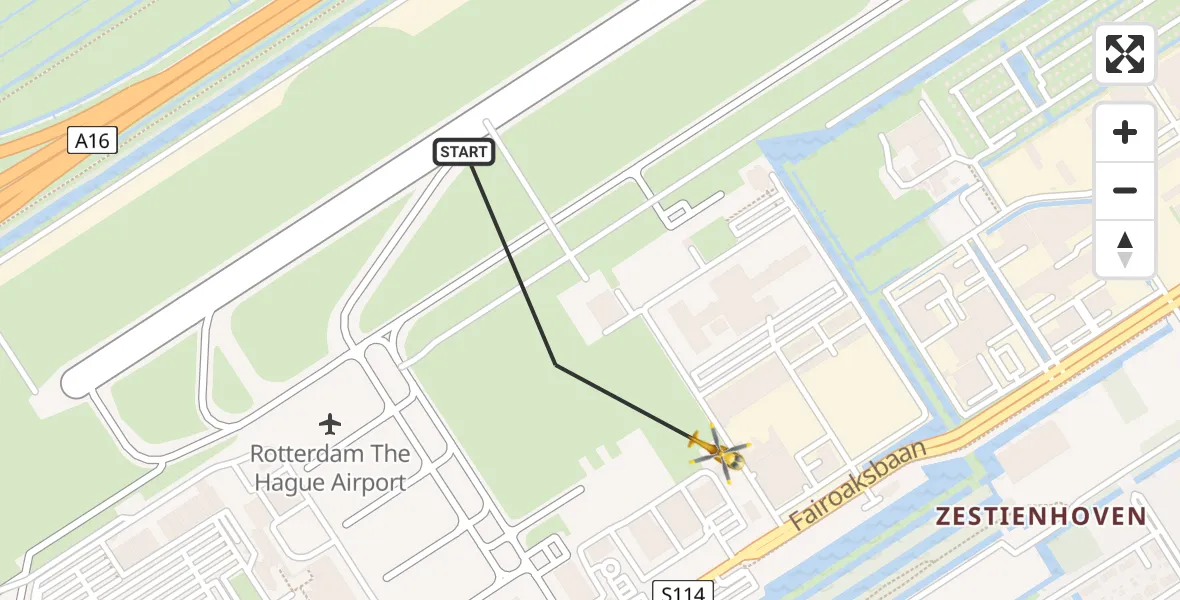 Vluchtroute Traumahelikopter Rotterdam The Hague Airport - Rotterdam The Hague Airport, 06 december 2023, 21:45