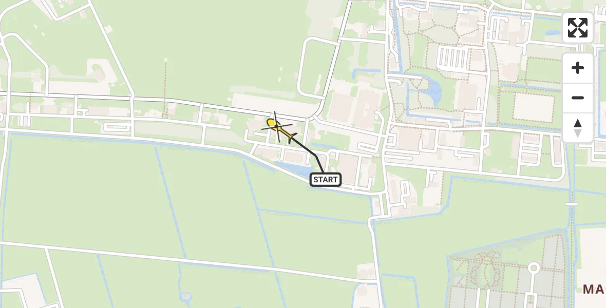 Vluchtroute Ambulancehelikopter van Vliegbasis Leeuwarden naar Vliegbasis Leeuwarden