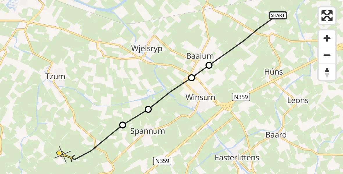 Routekaart van de vlucht: Ambulanceheli naar Tzum