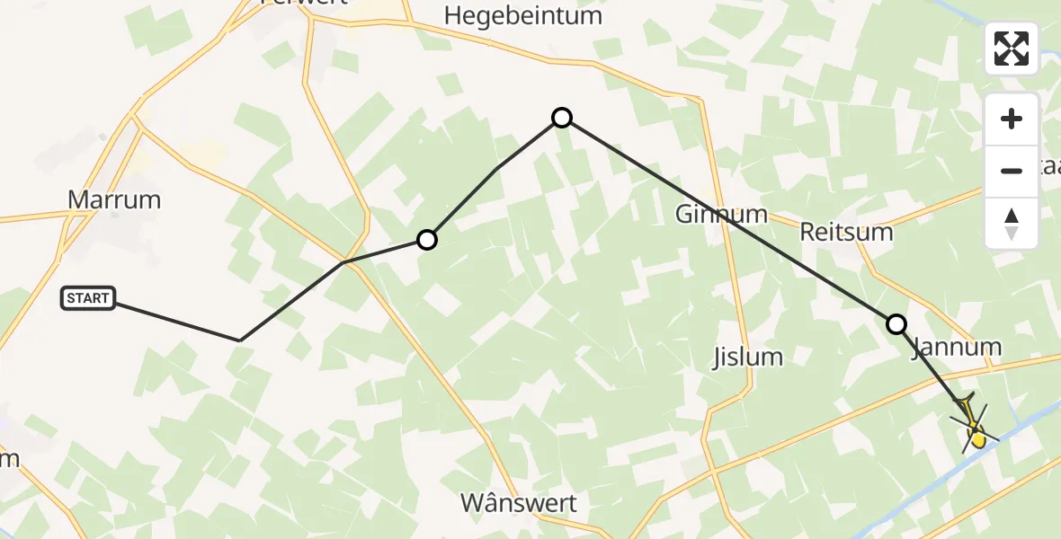 Routekaart van de vlucht: Ambulancehelikopter naar Jannum