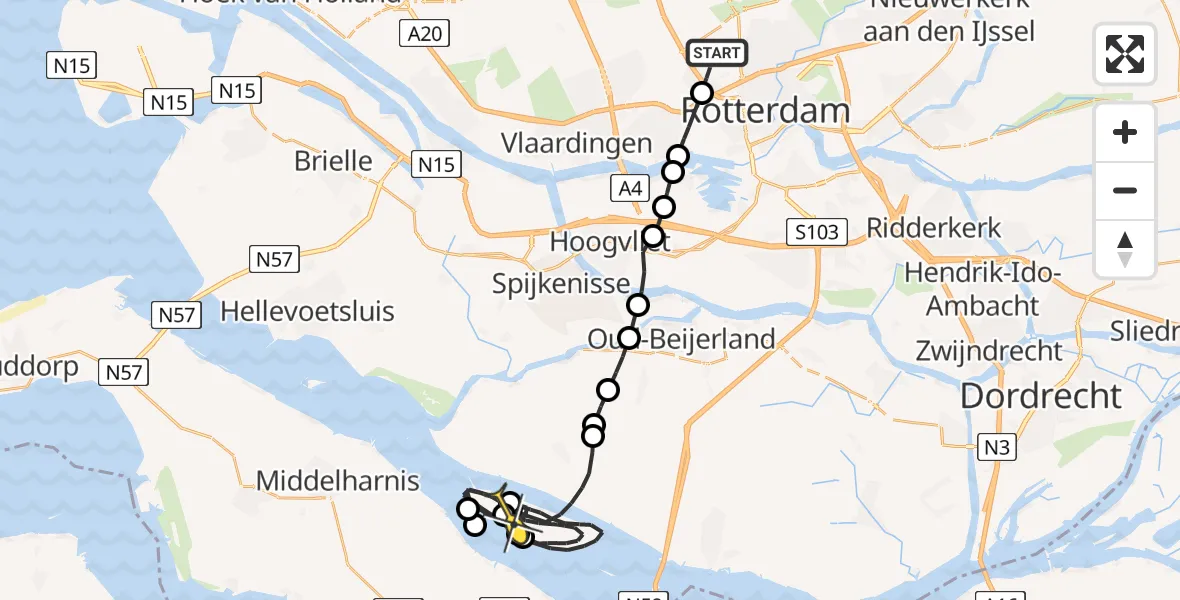 Routekaart van de vlucht: Lifeliner 2 naar Goudswaard