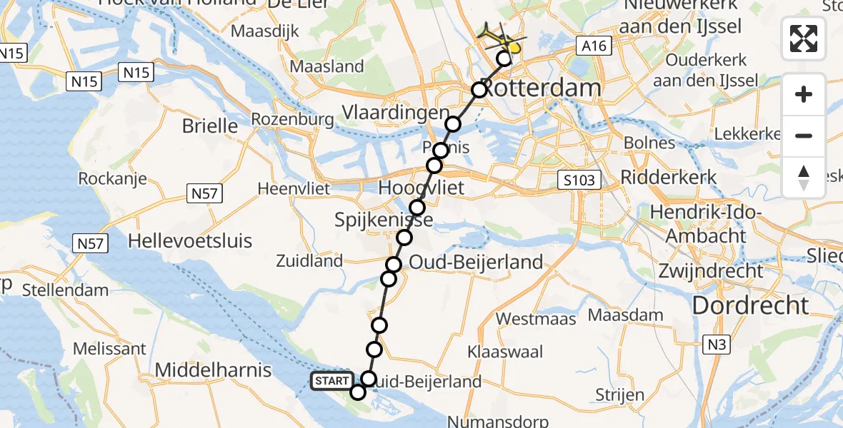 Routekaart van de vlucht: Lifeliner 2 naar Rotterdam The Hague Airport