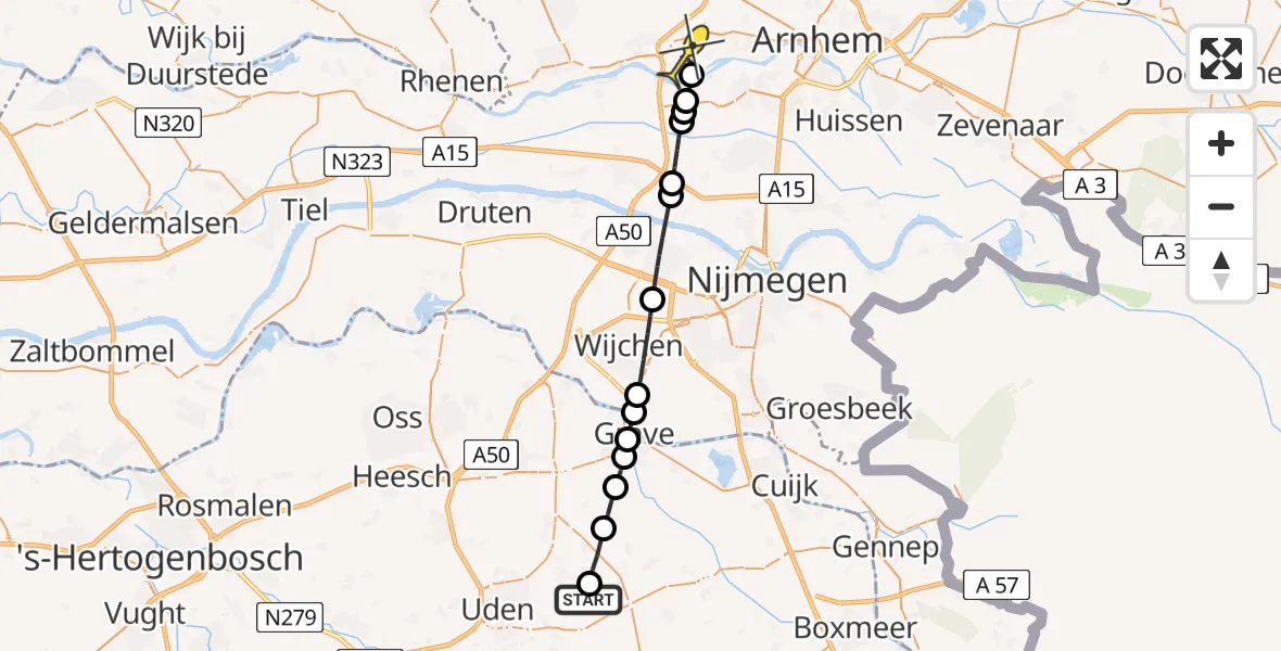 Routekaart van de vlucht: Lifeliner 3 naar Doorwerth