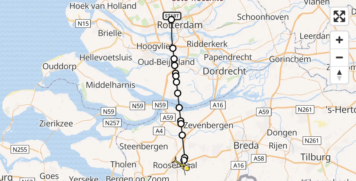 Routekaart van de vlucht: Lifeliner 2 naar Roosendaal