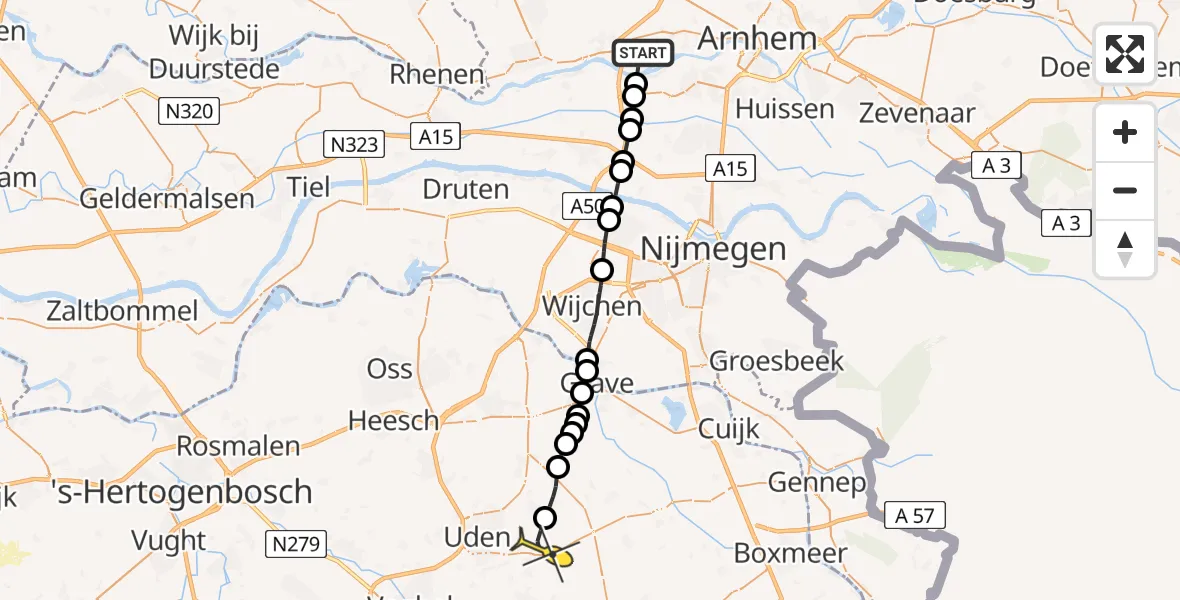 Routekaart van de vlucht: Lifeliner 3 naar Vliegbasis Volkel