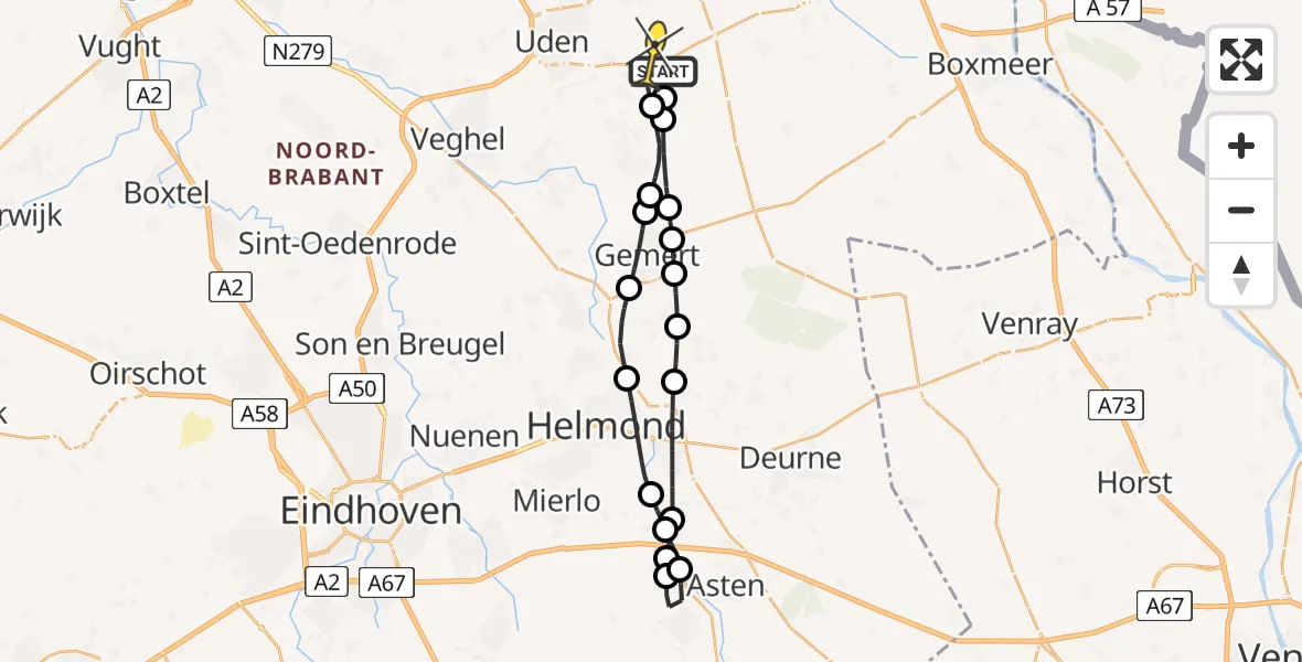 Routekaart van de vlucht: Lifeliner 3 naar Vliegbasis Volkel