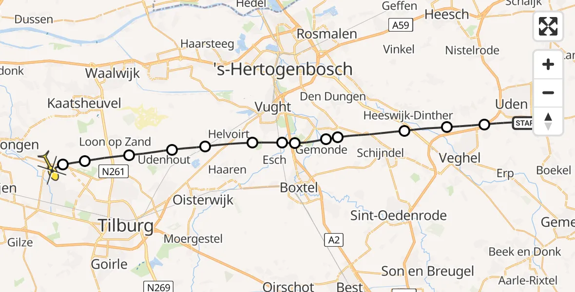 Routekaart van de vlucht: Lifeliner 3 naar Tilburg