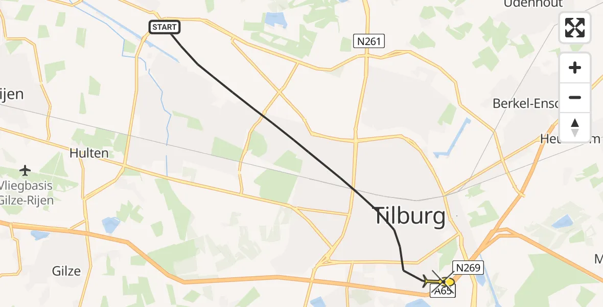 Routekaart van de vlucht: Lifeliner 3 naar Tilburg