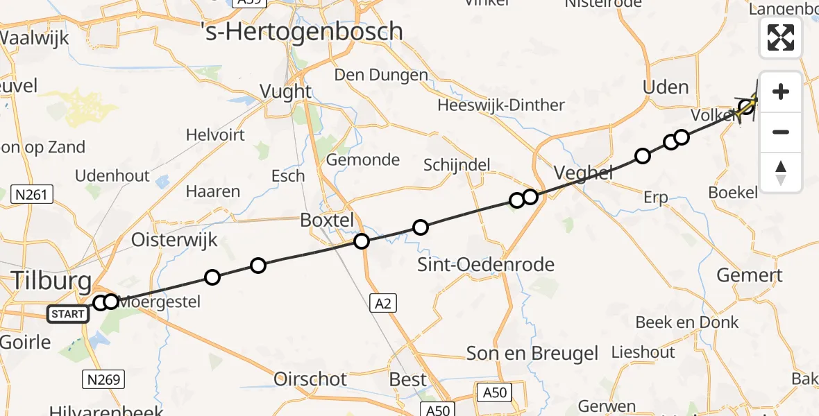 Routekaart van de vlucht: Lifeliner 3 naar Vliegbasis Volkel