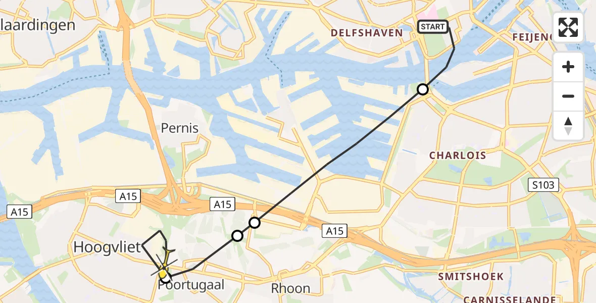 Routekaart van de vlucht: Lifeliner 2 naar Hoogvliet