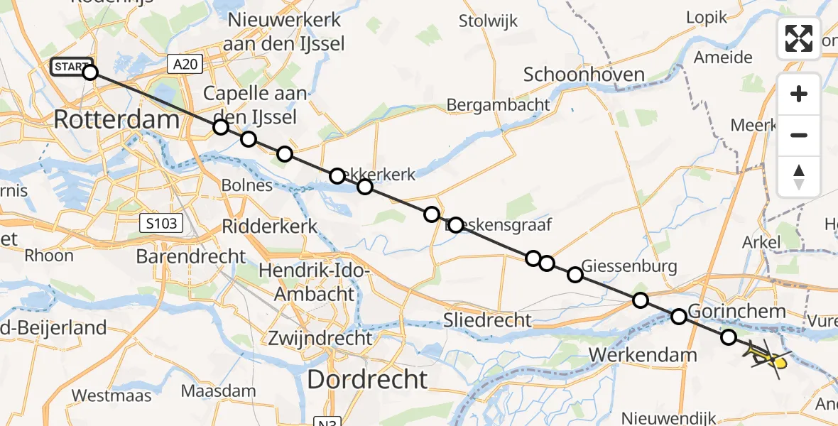 Routekaart van de vlucht: Lifeliner 2 naar Woudrichem