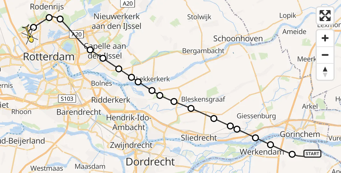 Routekaart van de vlucht: Lifeliner 2 naar Rotterdam The Hague Airport