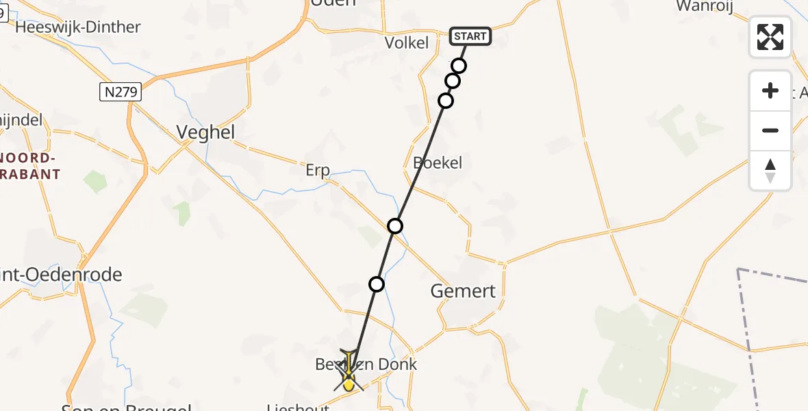Routekaart van de vlucht: Lifeliner 3 naar Beek en Donk