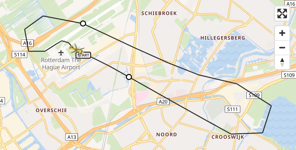 Vluchtroute Traumahelikopter Rotterdam The Hague Airport - Rotterdam The Hague Airport, 07 december 2023, 23:37