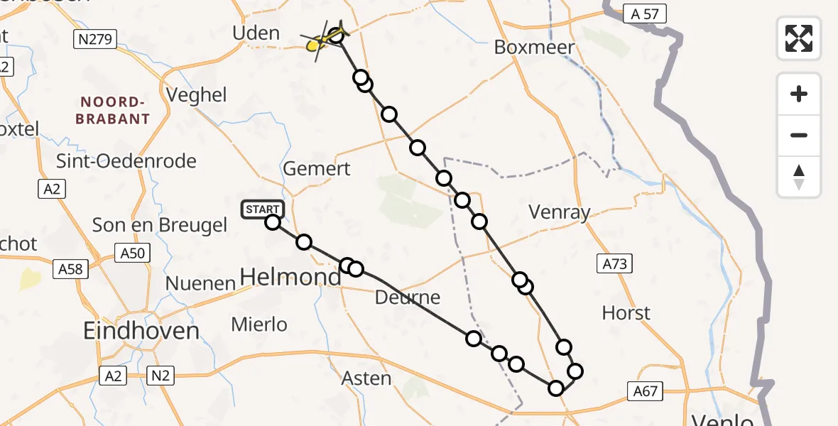 Routekaart van de vlucht: Lifeliner 3 naar Vliegbasis Volkel