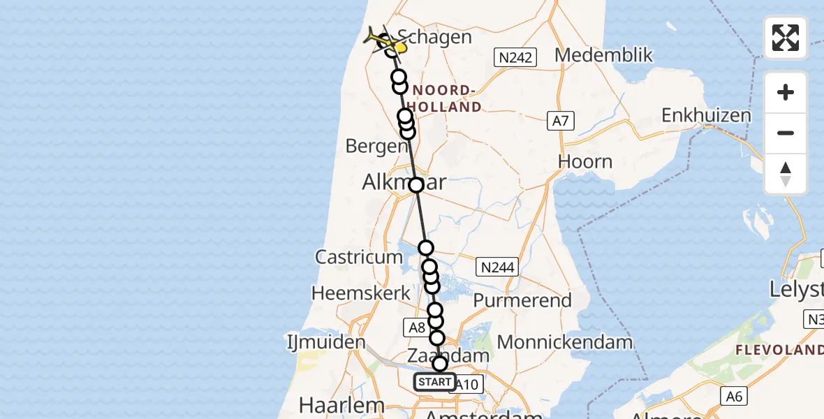 Routekaart van de vlucht: Lifeliner 1 naar Sint Maartensbrug