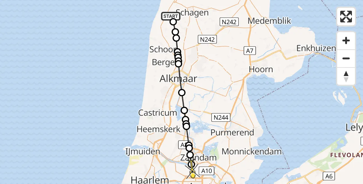 Routekaart van de vlucht: Lifeliner 1 naar Amsterdam Heliport