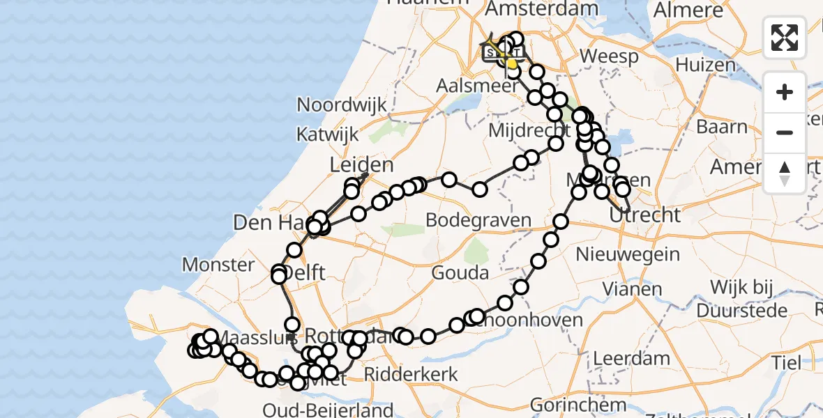 Routekaart van de vlucht: Politieheli naar Schiphol