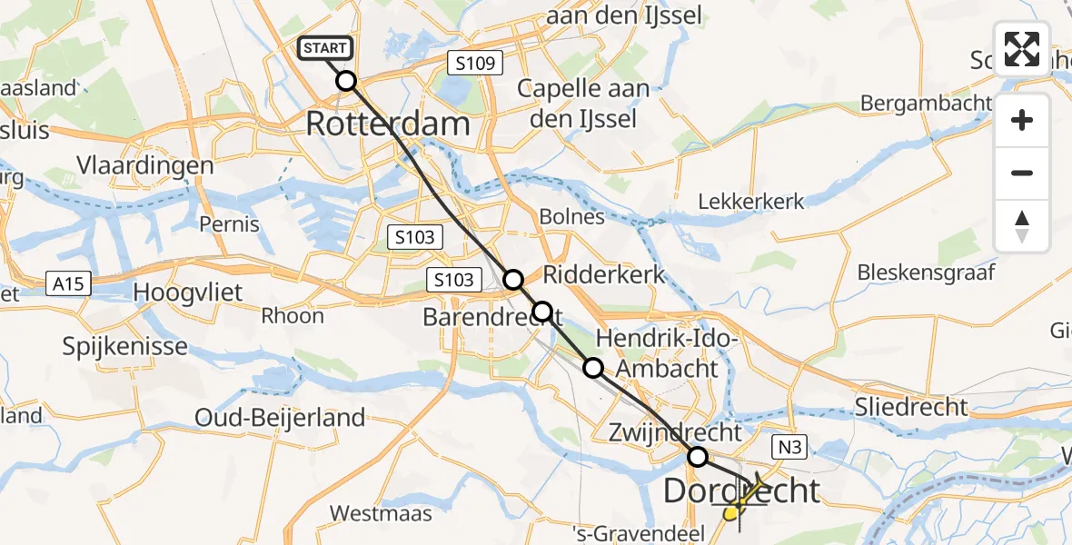 Routekaart van de vlucht: Lifeliner 2 naar Dordrecht