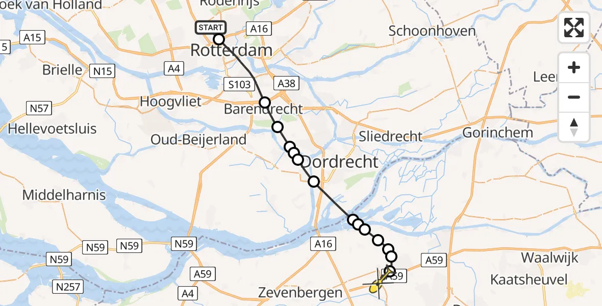 Routekaart van de vlucht: Lifeliner 2 naar Wagenberg