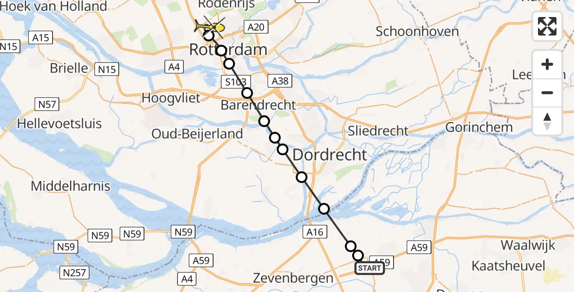 Routekaart van de vlucht: Lifeliner 2 naar Rotterdam The Hague Airport