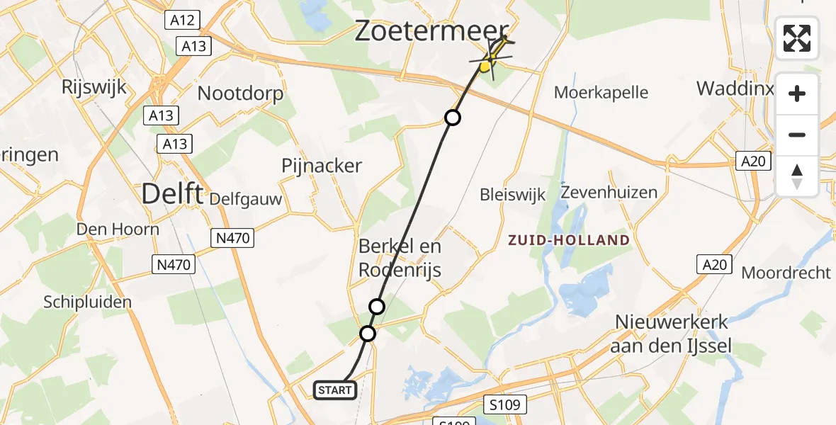 Routekaart van de vlucht: Lifeliner 2 naar Zoetermeer