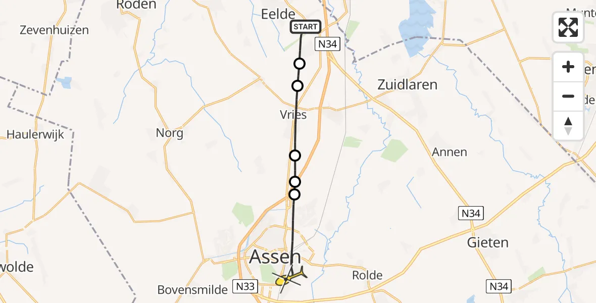 Routekaart van de vlucht: Lifeliner 4 naar Assen