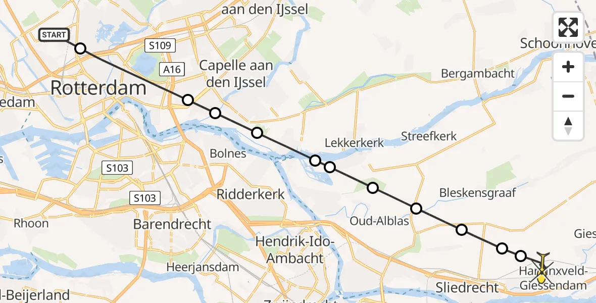 Routekaart van de vlucht: Lifeliner 2 naar Hardinxveld-Giessendam