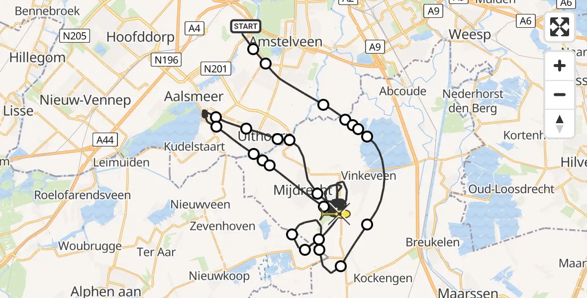 Routekaart van de vlucht: Politiehelikopter naar Wilnis