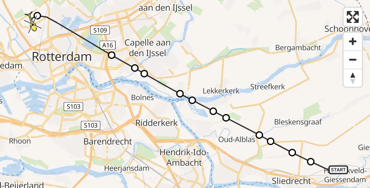 Routekaart van de vlucht: Lifeliner 2 naar Rotterdam The Hague Airport