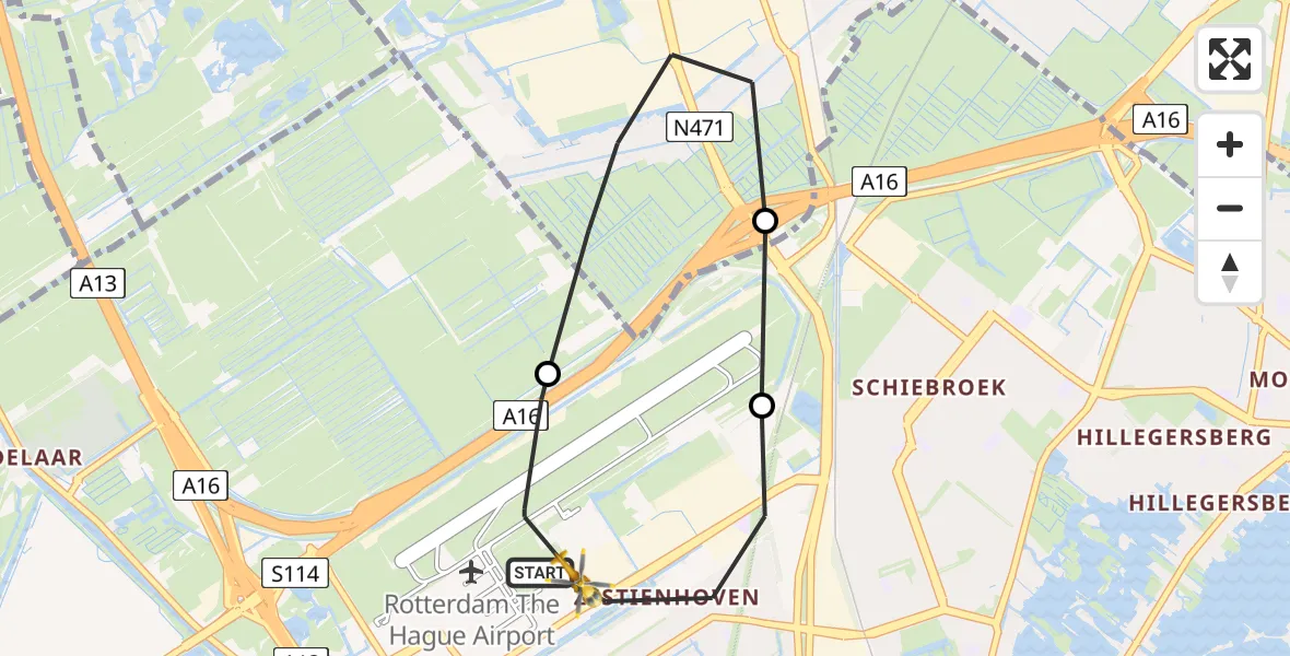 Vluchtroute Traumahelikopter Rotterdam The Hague Airport - Rotterdam The Hague Airport, 09 december 2023, 11:21