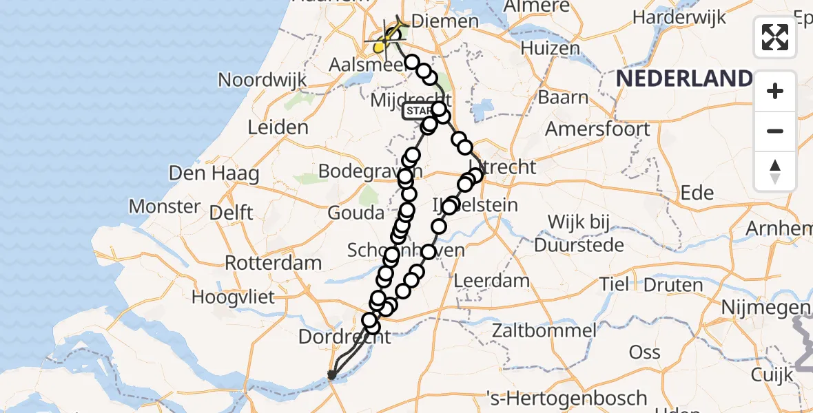 Routekaart van de vlucht: Politiehelikopter naar Schiphol