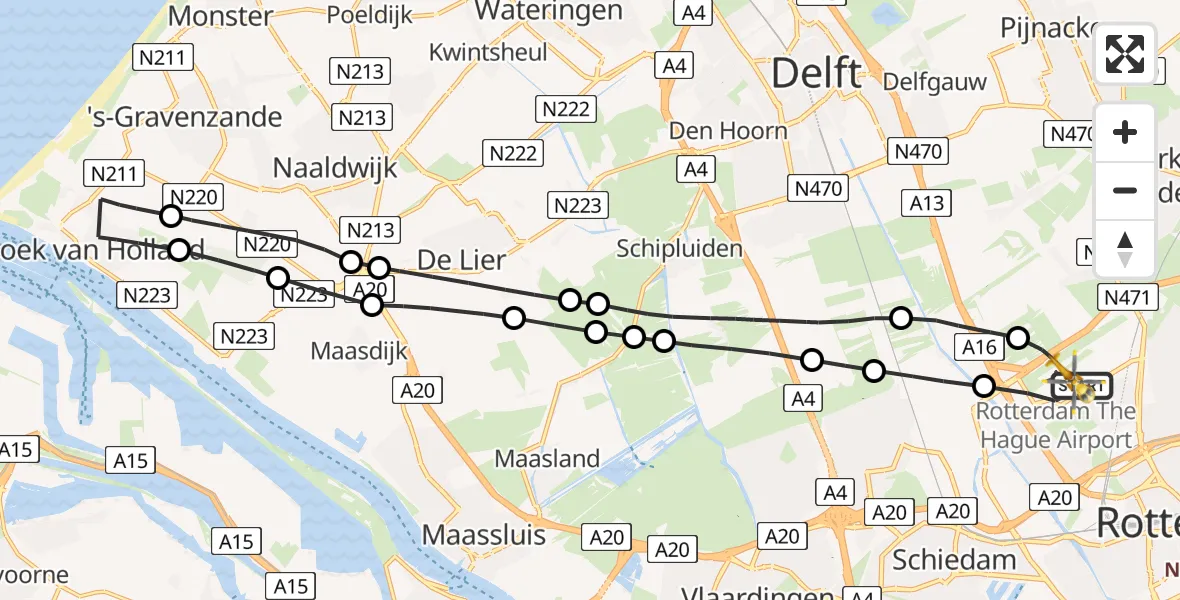 Vluchtroute Traumahelikopter Rotterdam The Hague Airport - Rotterdam The Hague Airport, 09 december 2023, 14:01