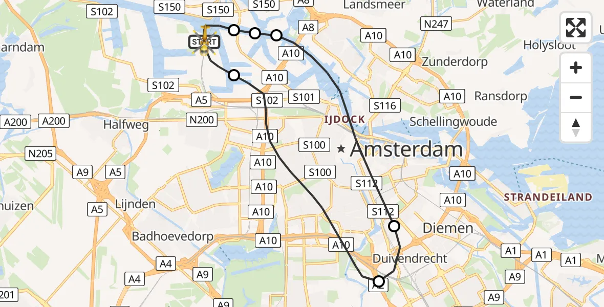Vluchtroute Traumahelikopter Amsterdam Heliport - Amsterdam Heliport, 09 december 2023, 14:33