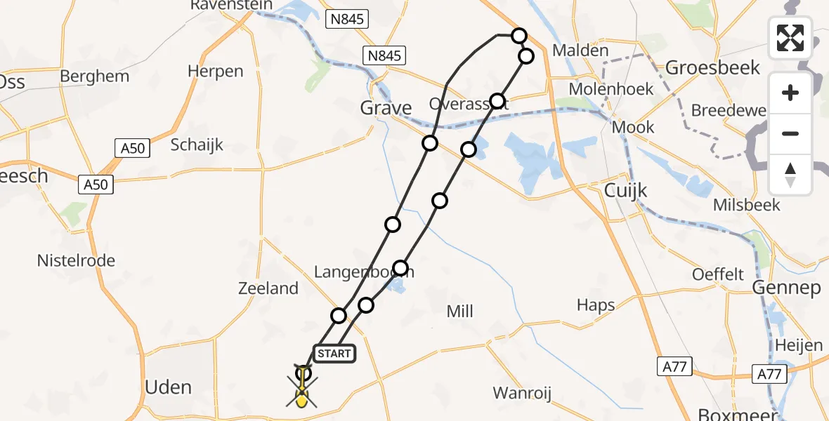 Routekaart van de vlucht: Lifeliner 3 naar Vliegbasis Volkel