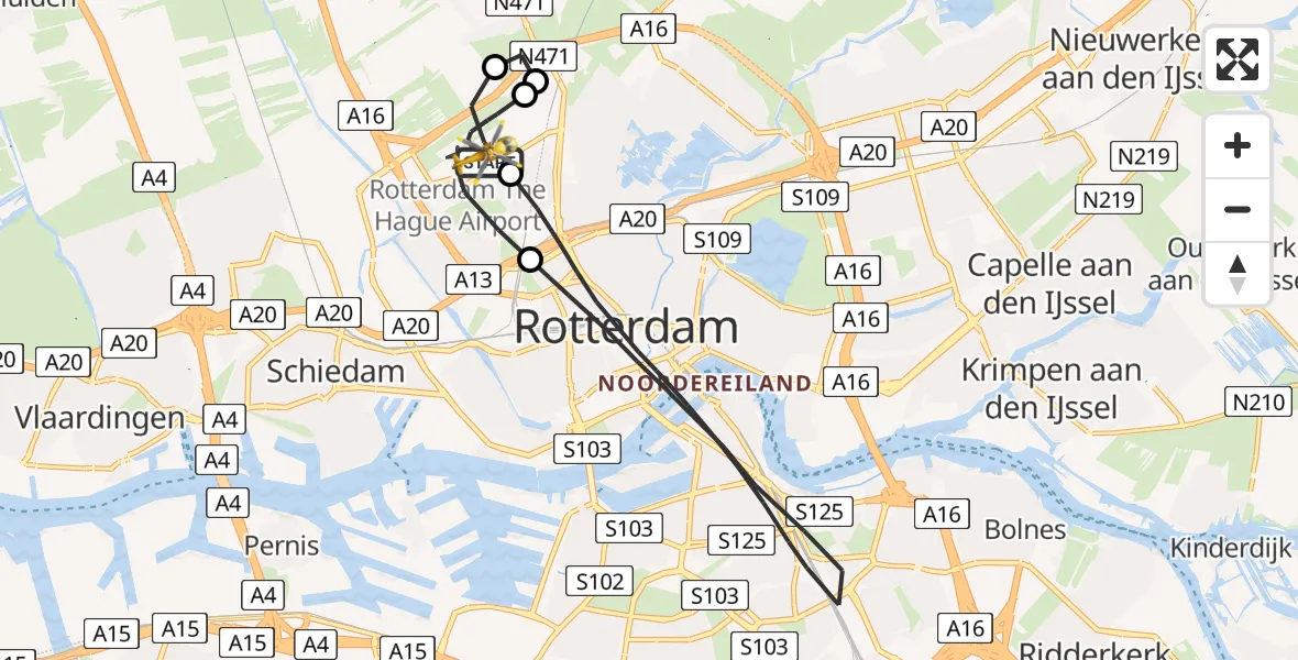 Vluchtroute Traumahelikopter Rotterdam The Hague Airport - Rotterdam The Hague Airport, 09 december 2023, 18:52