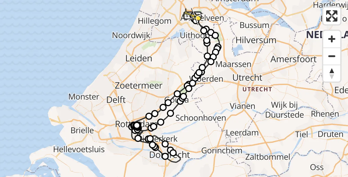 Routekaart van de vlucht: Politiehelikopter naar Schiphol