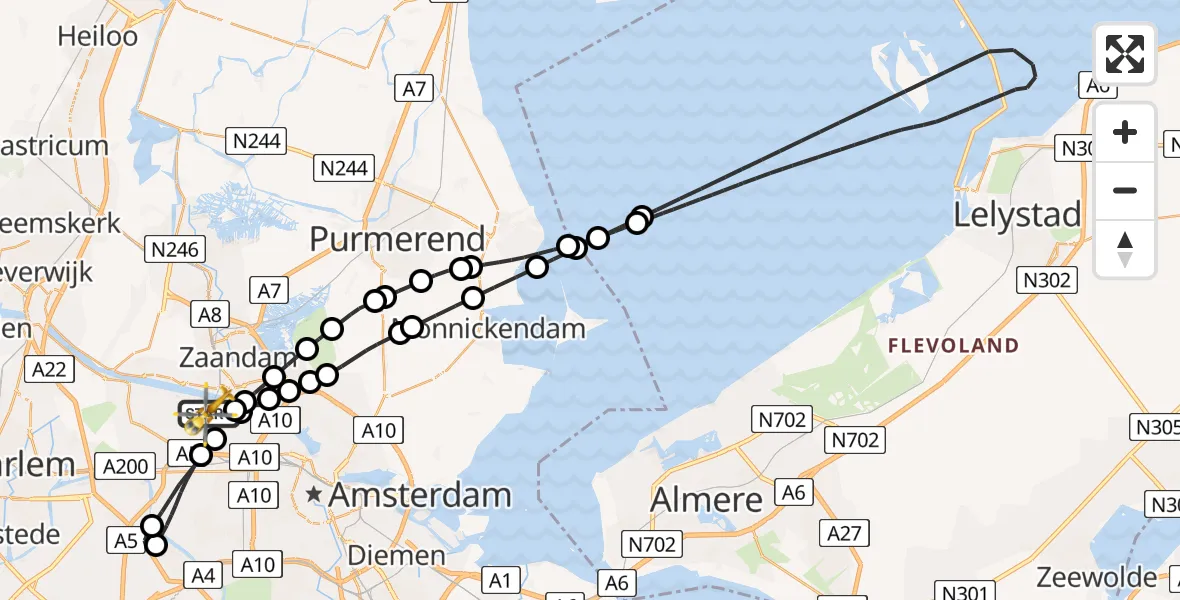 Vluchtroute Traumahelikopter Amsterdam Heliport - Amsterdam Heliport, 09 december 2023, 20:07