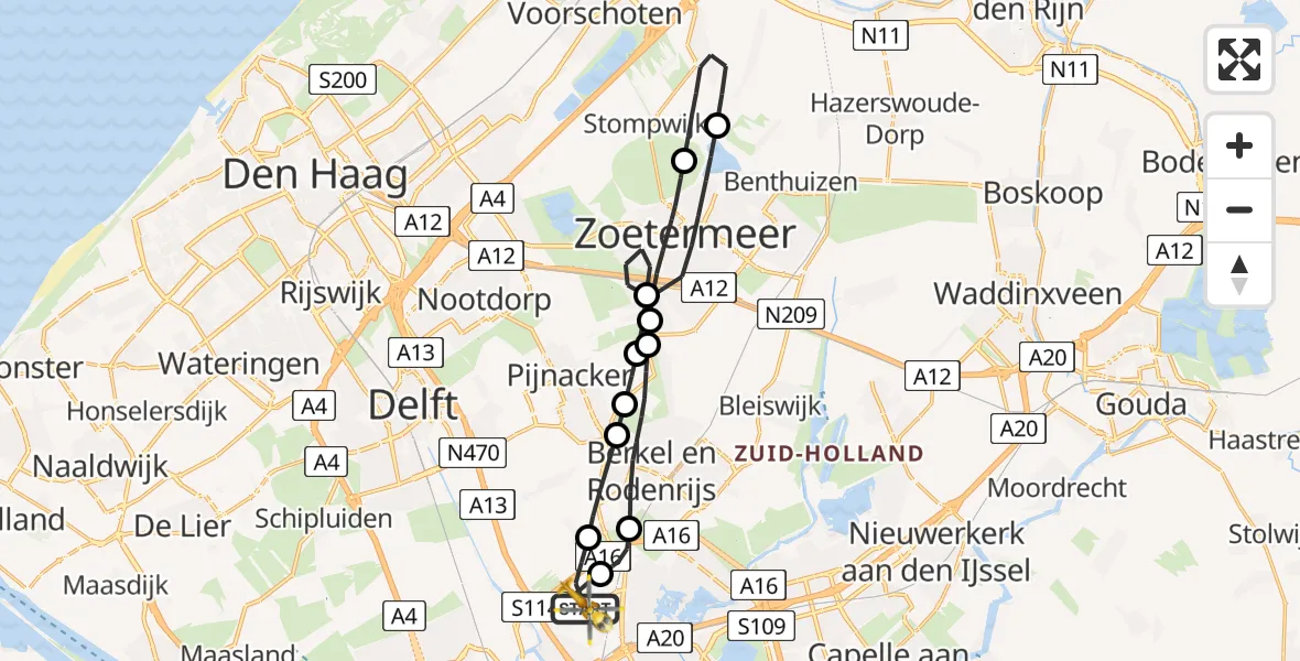 Vluchtroute Traumahelikopter Rotterdam The Hague Airport - Rotterdam The Hague Airport, 09 december 2023, 20:19