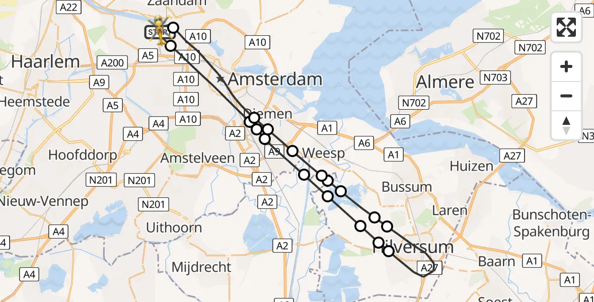 Vluchtroute Traumahelikopter Amsterdam Heliport - Amsterdam Heliport, 09 december 2023, 22:16