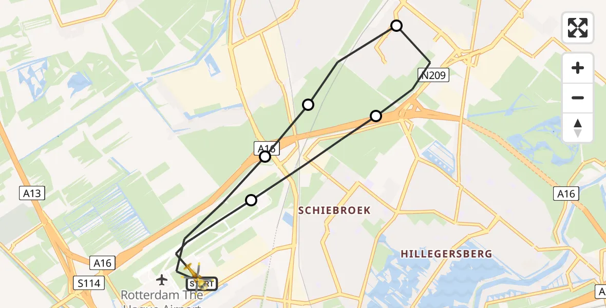 Vluchtroute Traumahelikopter Rotterdam The Hague Airport - Rotterdam The Hague Airport, 09 december 2023, 22:23