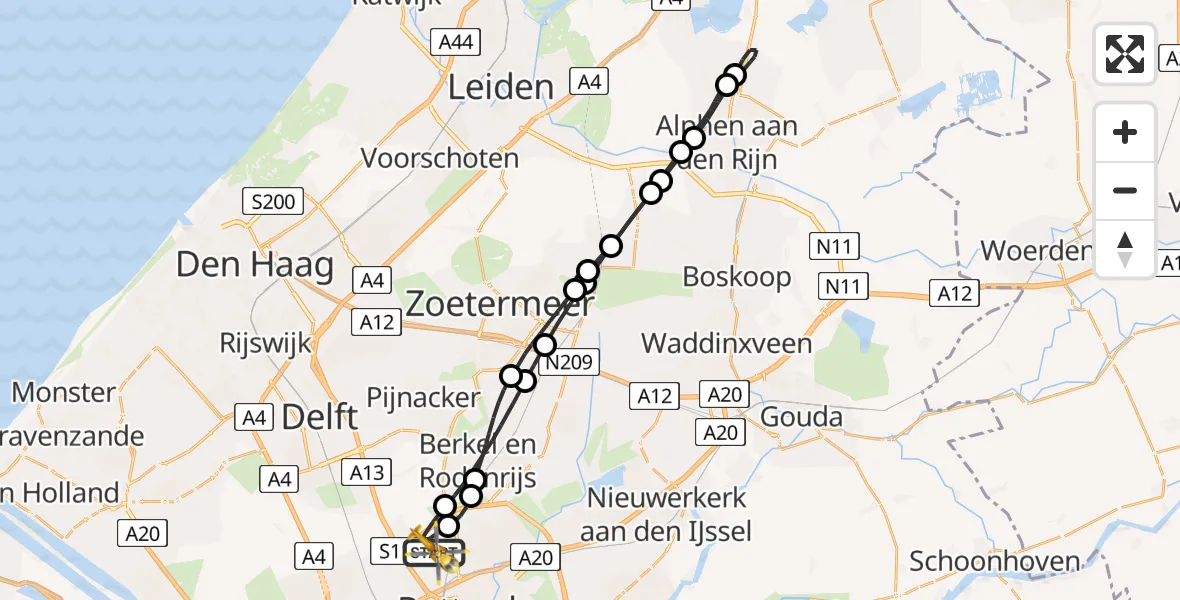 Vluchtroute Traumahelikopter Rotterdam The Hague Airport - Rotterdam The Hague Airport, 09 december 2023, 23:18