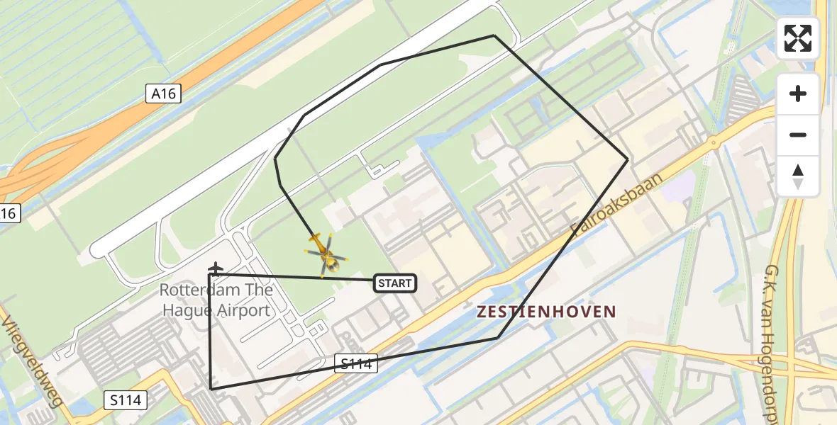 Vluchtroute Traumahelikopter Rotterdam The Hague Airport - Rotterdam The Hague Airport, 10 december 2023, 02:12
