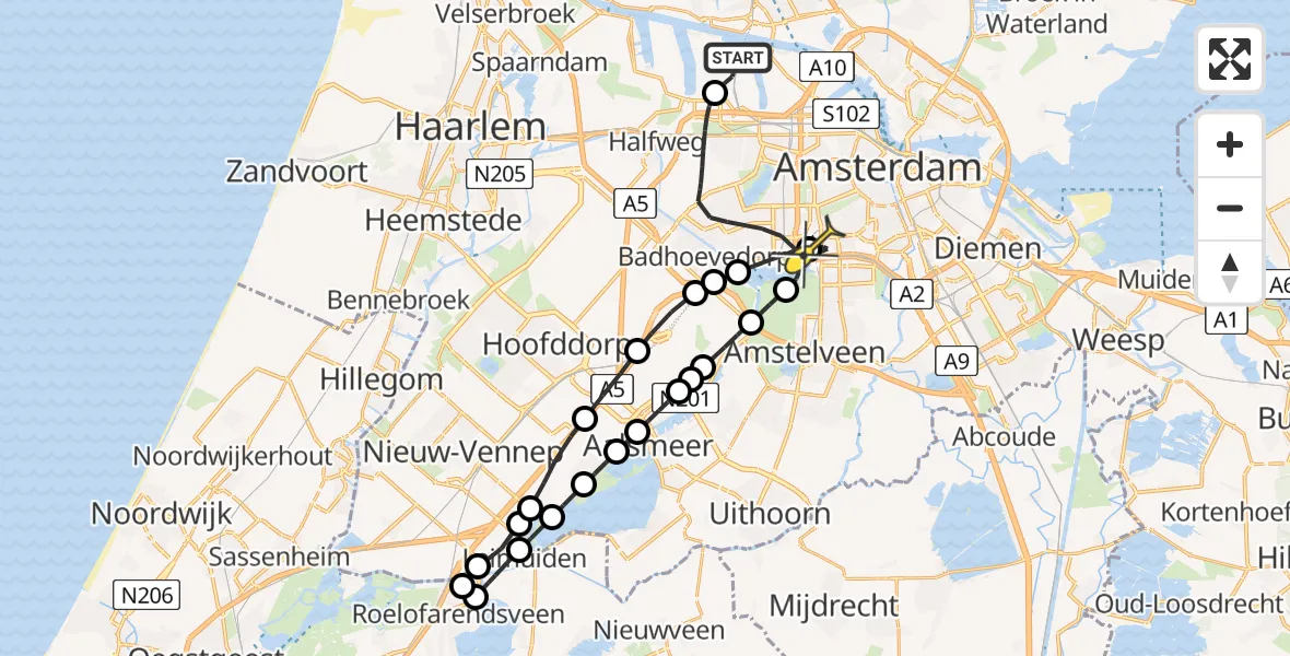 Routekaart van de vlucht: Lifeliner 1 naar VU Medisch Centrum Amsterdam