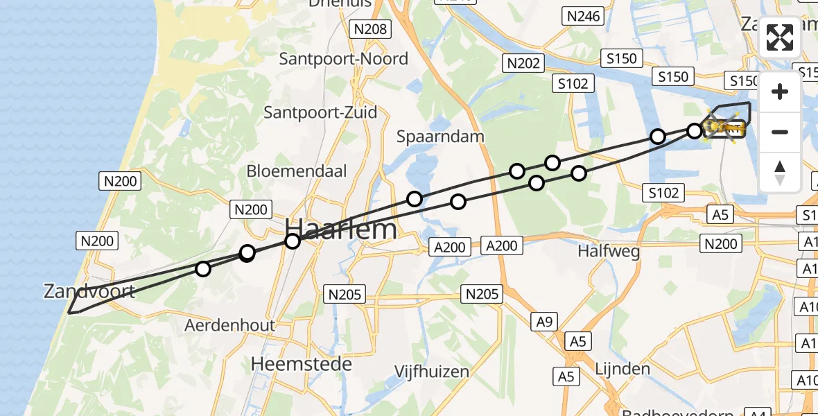 Vluchtroute Traumahelikopter Amsterdam Heliport - Amsterdam Heliport, 10 december 2023, 06:38