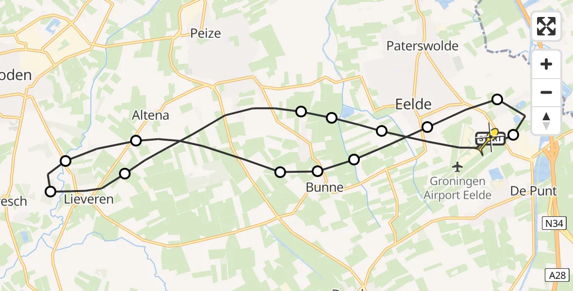 Routekaart van de vlucht: Lifeliner 4 naar Groningen Airport Eelde